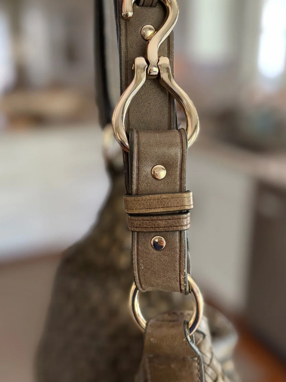 Cole Haan Avery Heritage Army Green Woven Leather Shoulder Bag Hobo -